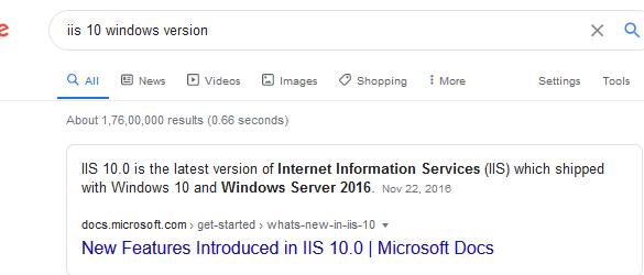 IIS 10.0 Windows Version